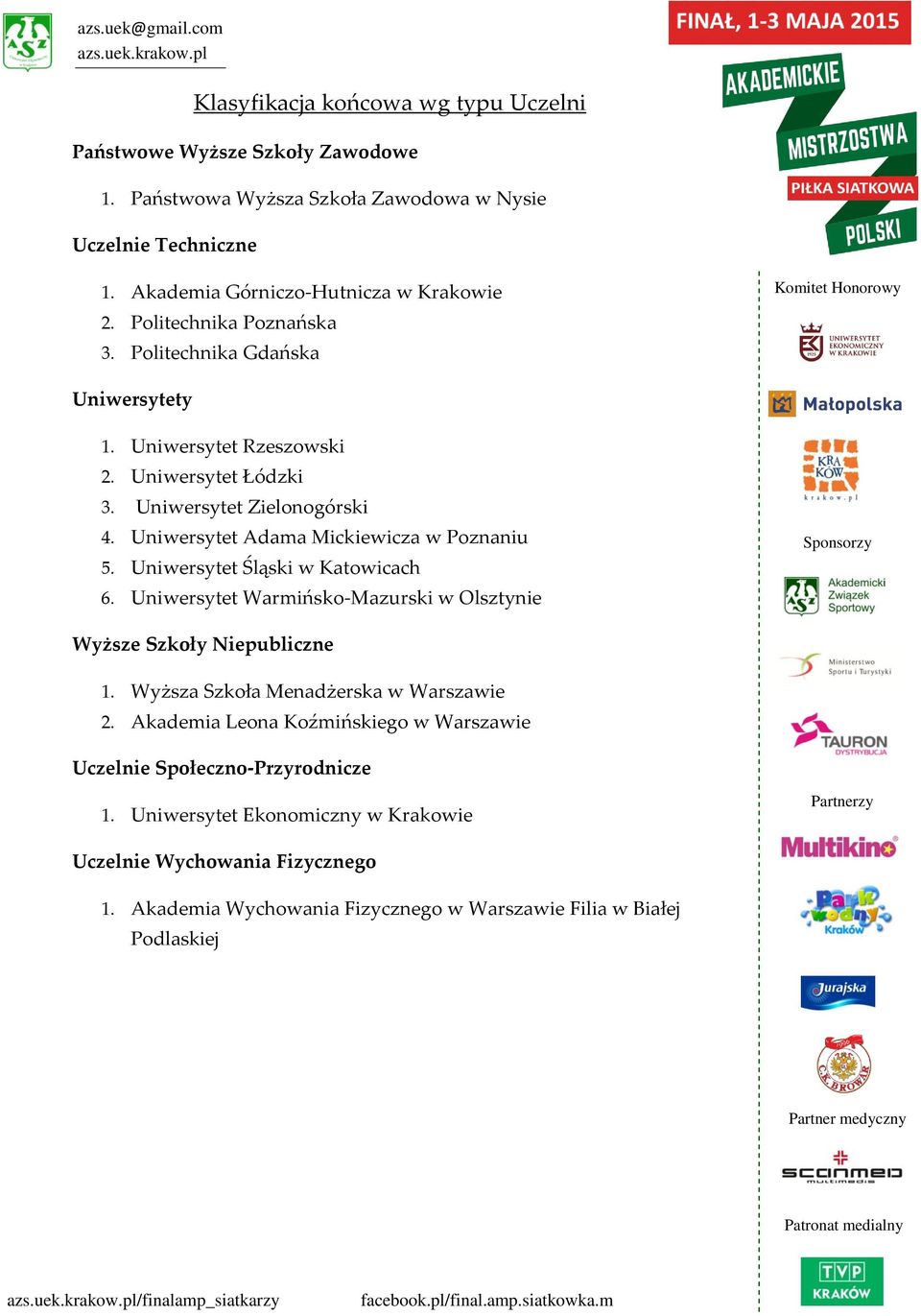 Uniwersytet Adama Mickiewicza w Poznaniu 5. Uniwersytet Śląski w Katowicach 6. Uniwersytet Warmińsko-Mazurski w Olsztynie Wyższe Szkoły Niepubliczne 1.