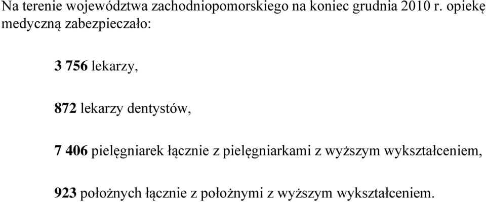 dentystów, 7 406 pielęgniarek łącznie z pielęgniarkami z wyższym