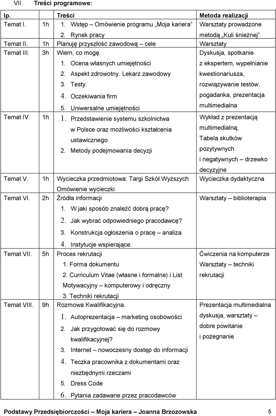 Uniwersalne umiejętności Temat IV. 1h 1. Przedstawienie systemu szkolnictwa w Polsce oraz możliwości kształcenia ustawicznego 2. Metody podejmowania decyzji Temat V.