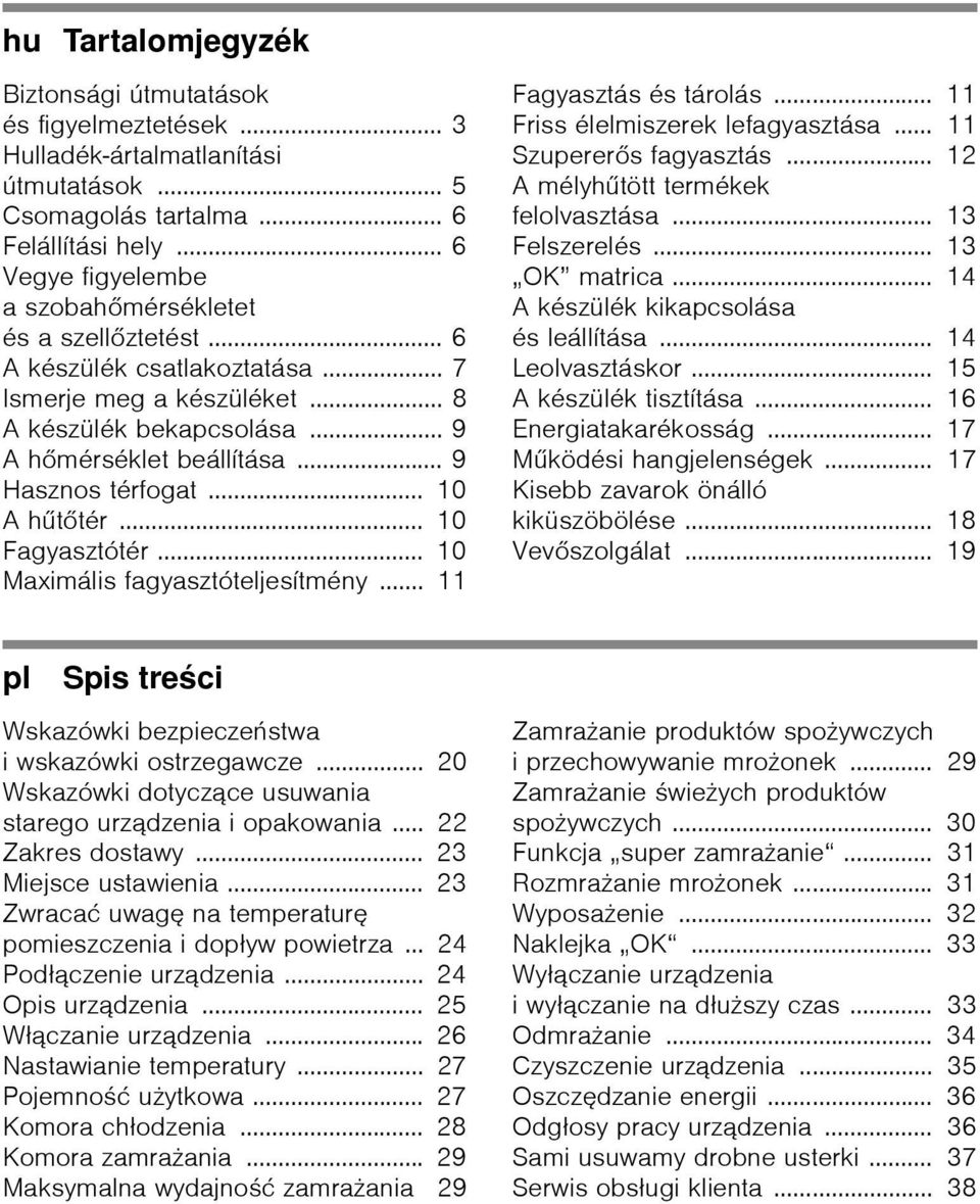 .. 9 Hasznos térfogat... 10 Ahűtőtér... 10 Fagyasztótér... 10 Maximális fagyasztóteljesítmény... 11 Fagyasztás és tárolás... 11 Friss élelmiszerek lefagyasztása... 11 Szupererős fagyasztás.