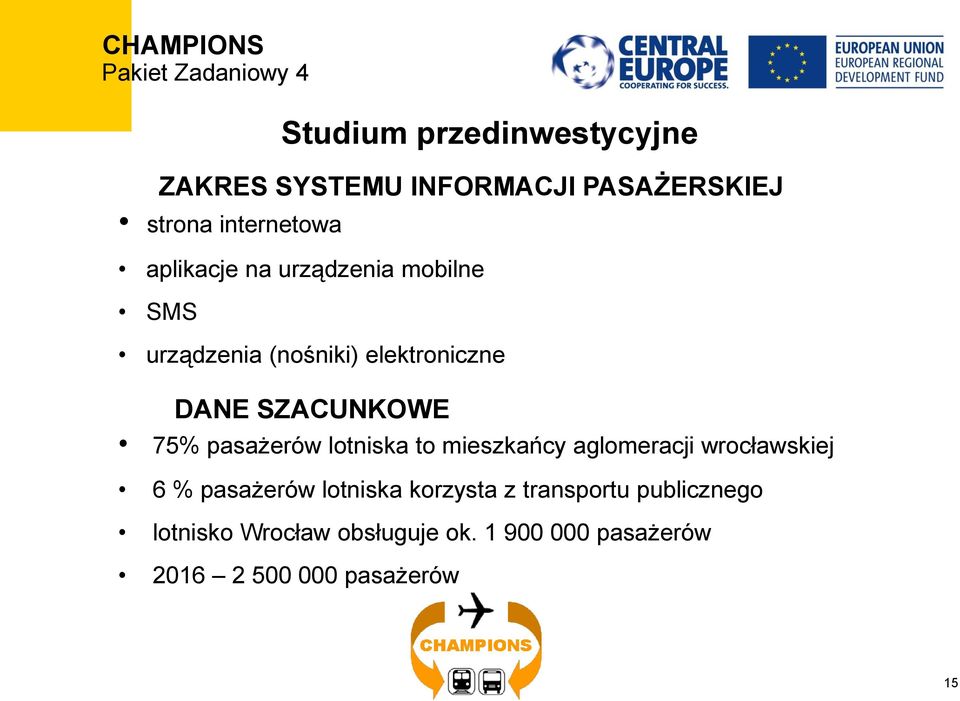 SZACUNKOWE 75% pasażerów lotniska to mieszkańcy aglomeracji wrocławskiej 6 % pasażerów lotniska