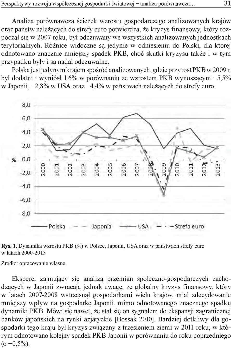 Różnice widoczne są jedynie w odniesieniu do Polski, dla której odnotowano znacznie mniejszy spadek PKB, choć skutki kryzysu także i w tym przypadku były i są nadal odczuwalne.