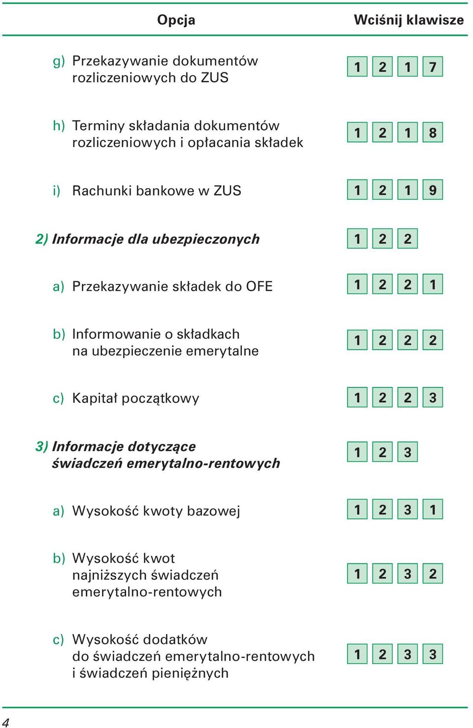 emerytalne 1 2 2 2 c) Kapitał początkowy 1 2 2 3 3) Informacje dotyczące świadczeń emerytalno-rentowych 1 2 3 a) Wysokość kwoty bazowej 1 2 3 1 b)