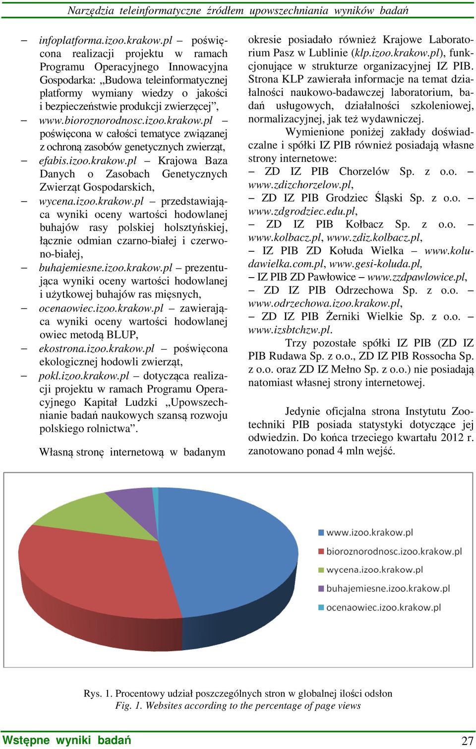 bioroznorodnosc.izoo.krakow.pl poświęcona w całości tematyce związanej z ochroną zasobów genetycznych zwierząt, efabis.izoo.krakow.pl Krajowa Baza Danych o Zasobach Genetycznych Zwierząt Gospodarskich, wycena.