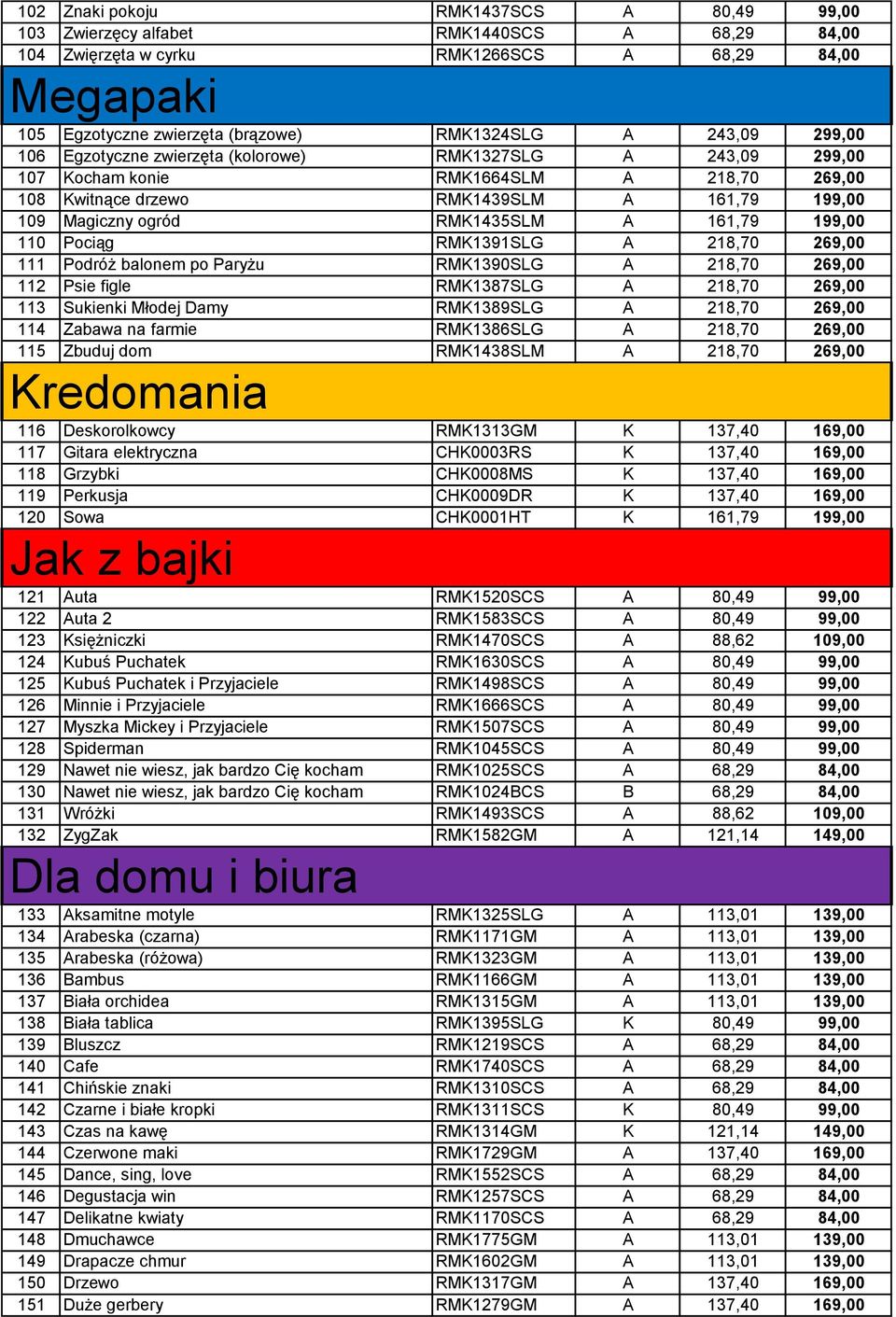 199,00 110 Pociąg RMK1391SLG A 218,70 269,00 111 Podróż balonem po Paryżu RMK1390SLG A 218,70 269,00 112 Psie figle RMK1387SLG A 218,70 269,00 113 Sukienki Młodej Damy RMK1389SLG A 218,70 269,00 114