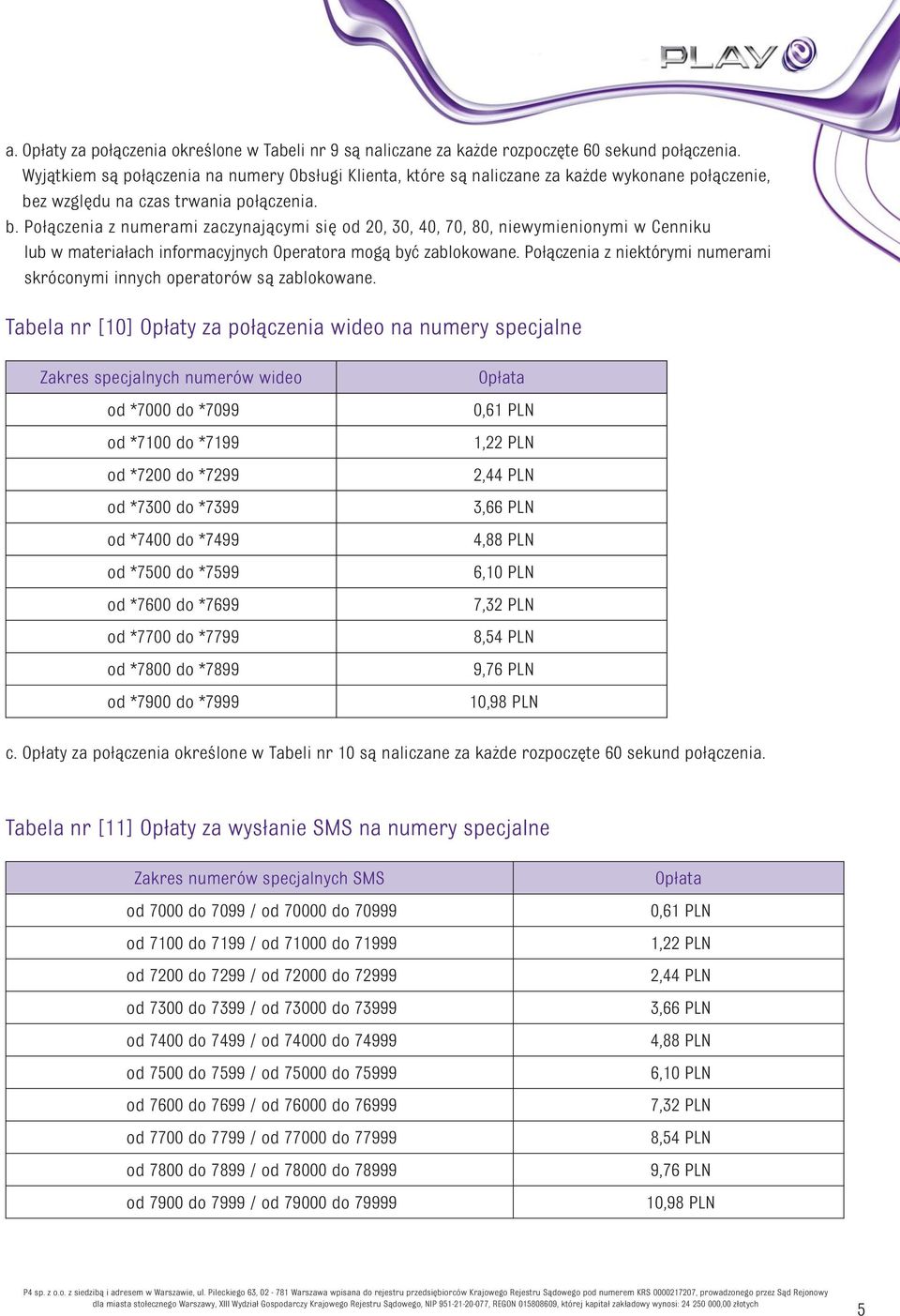 z względu na czas trwania połączenia. b. Połączenia z numerami zaczynającymi się od 20, 30, 40, 70, 80, niewymienionymi w Cenniku lub w materiałach informacyjnych Operatora mogą być zablokowane.