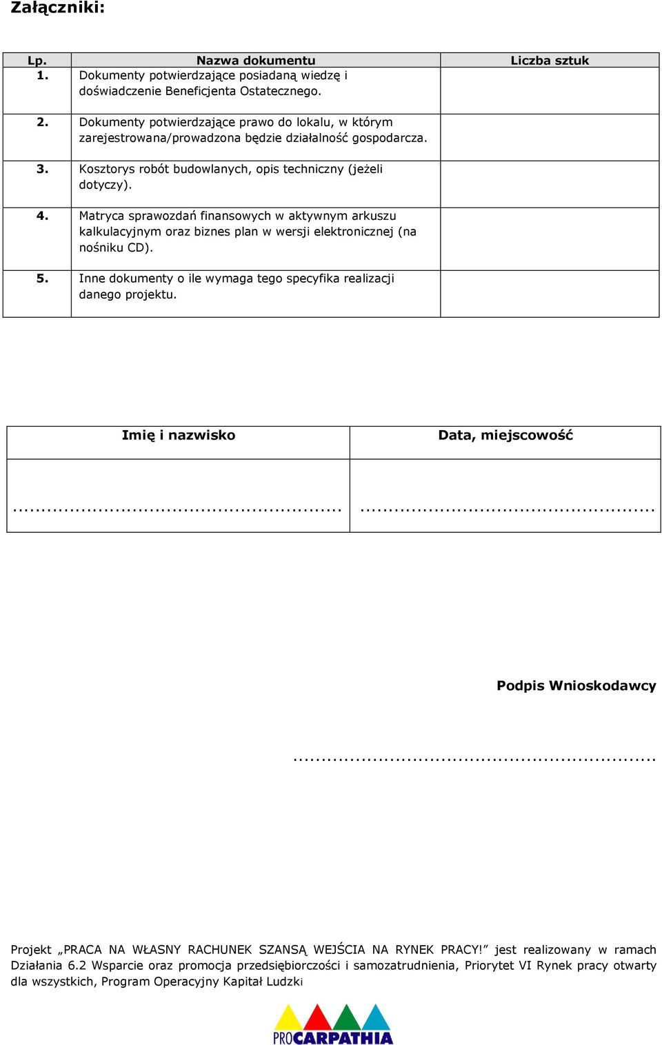 Matryca sprawozdań finansowych w aktywnym arkuszu kalkulacyjnym oraz biznes plan w wersji elektronicznej (na nośniku CD). 5. Inne dokumenty o ile wymaga tego specyfika realizacji danego projektu.