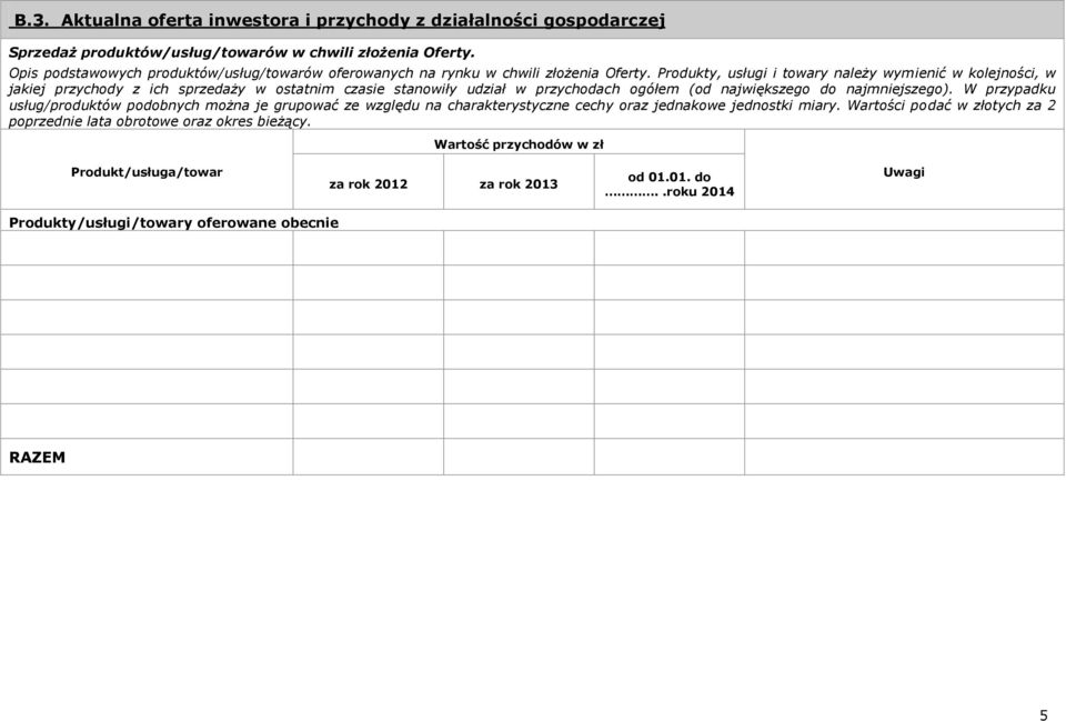 Produkty, usługi i towary należy wymienić w kolejności, w jakiej przychody z ich sprzedaży w ostatnim czasie stanowiły udział w przychodach ogółem (od największego do najmniejszego).