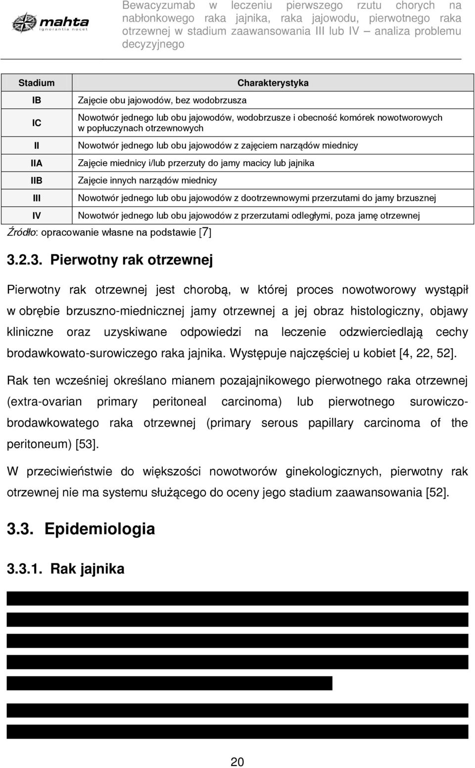 dootrzewnowymi przerzutami do jamy brzusznej Nowotwór jednego lub obu jajowodów z przerzutami odległymi, poza jamę otrzewnej Źródło: opracowanie własne na podstawie [7] 3.