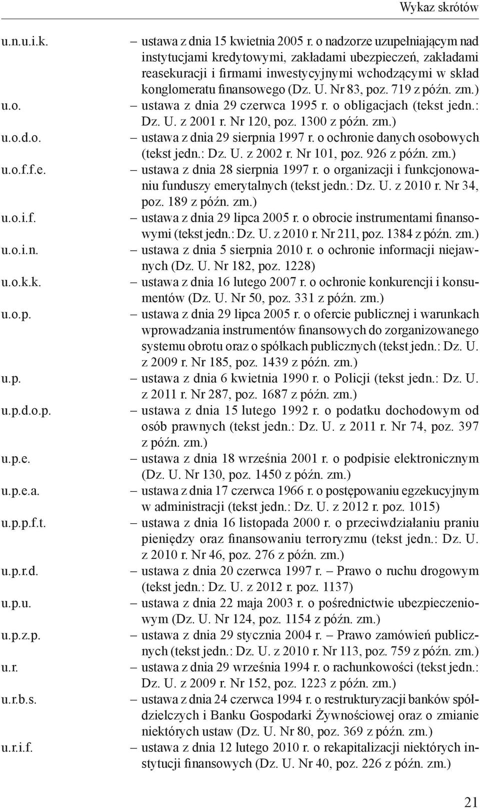 719 z późn. zm.) u.o. ustawa z dnia 29 czerwca 1995 r. o obligacjach (tekst jedn.: Dz. U. z 2001 r. Nr 120, poz. 1300 z późn. zm.) u.o.d.o. ustawa z dnia 29 sierpnia 1997 r.