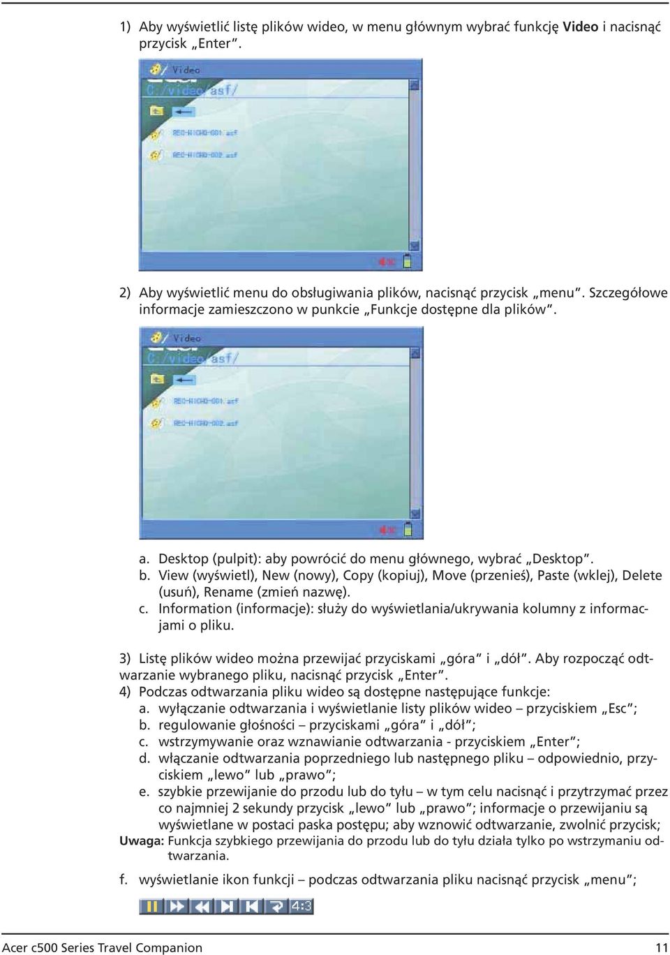 View (wyświetl), New (nowy), Copy (kopiuj), Move (przenieś), Paste (wklej), Delete (usuń), Rename (zmień nazwę). c.