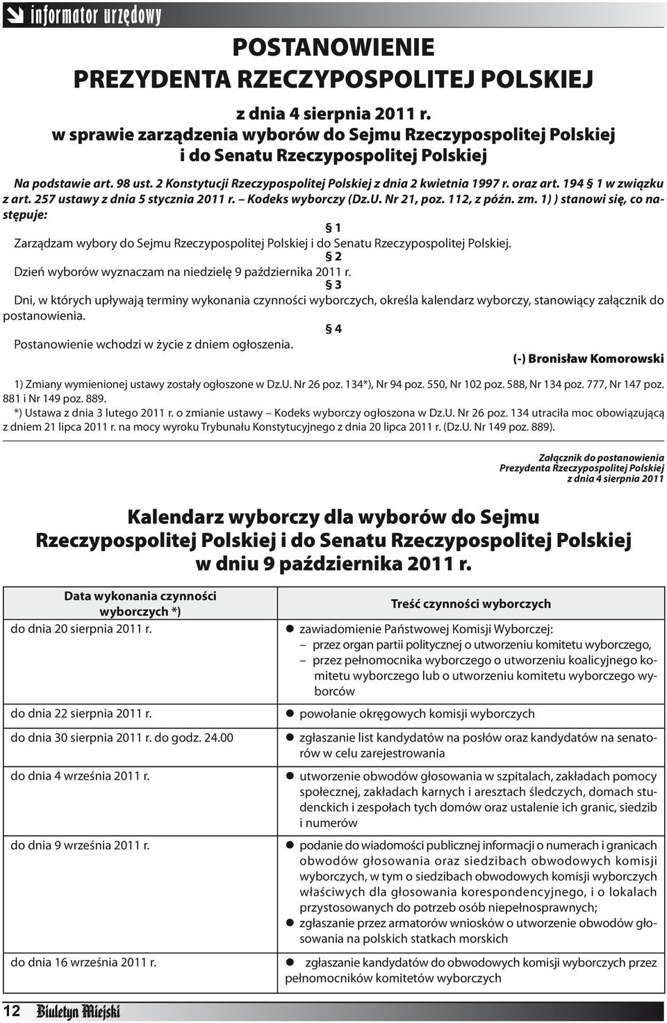 oraz art. 194 1 w związku z art. 257 ustawy z dnia 5 stycznia 2011 r. Kodeks wyborczy (Dz.U. Nr 21, poz. 112, z późn. zm.