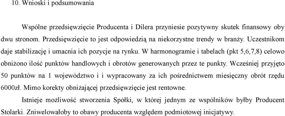 W harmonogramie i tabelach (pkt 5,6,7,8) celowo obniżono ilość punktów handlowych i obrotów generowanych przez te punkty.