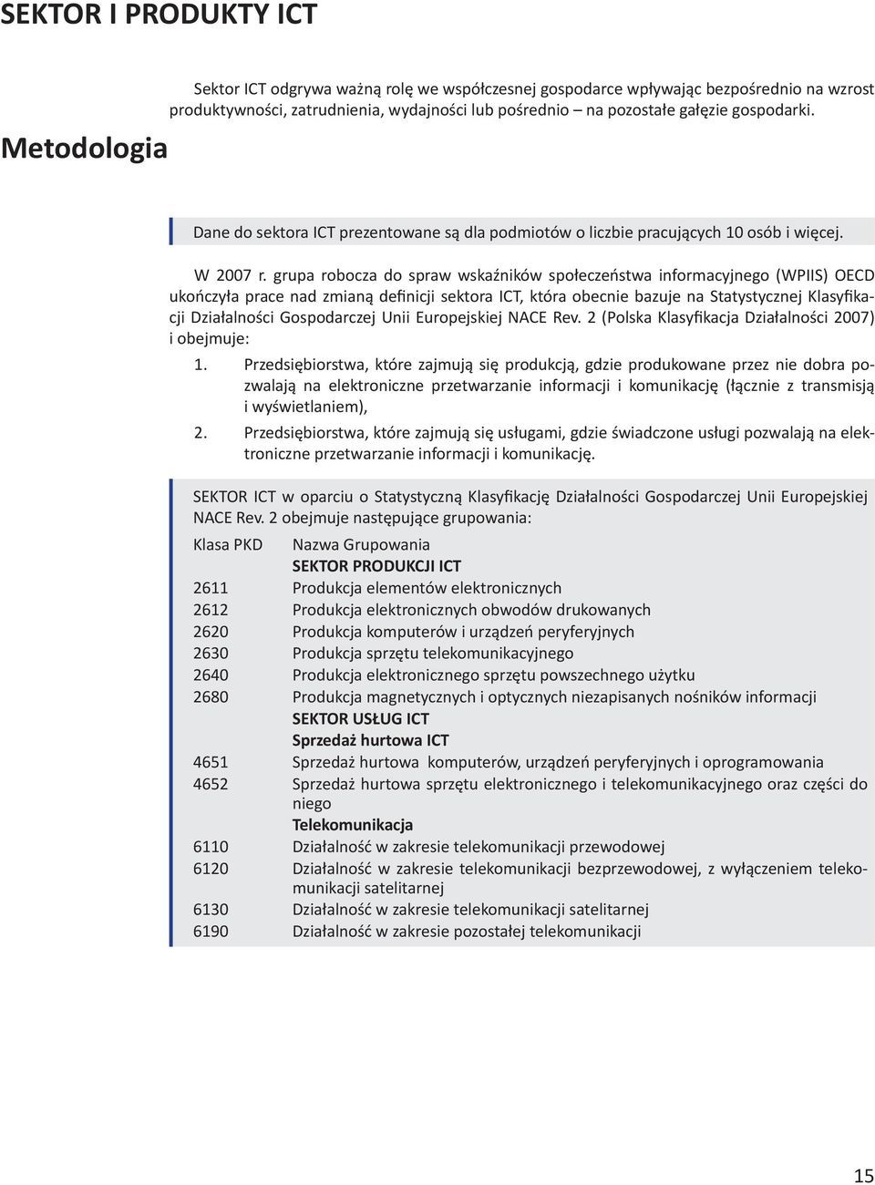 grupa roocza do spraw wskaźników społeczeństwa informacyjnego (WPIIS) OECD ukończyła prace nad zmianą definicji sektora ICT, która oecnie azuje na Statystycznej Klasyfikacji Działalności Gospodarczej