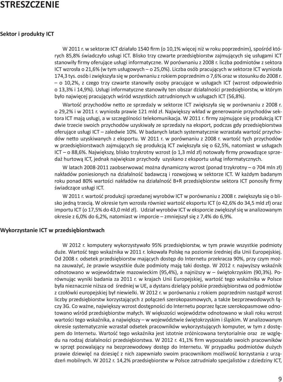 licza podmiotów z sektora ICT wzrosła o 21,6% (w tym usługowych o 25,0%). Licza osó pracujących w sektorze ICT wyniosła 174,3 tys.