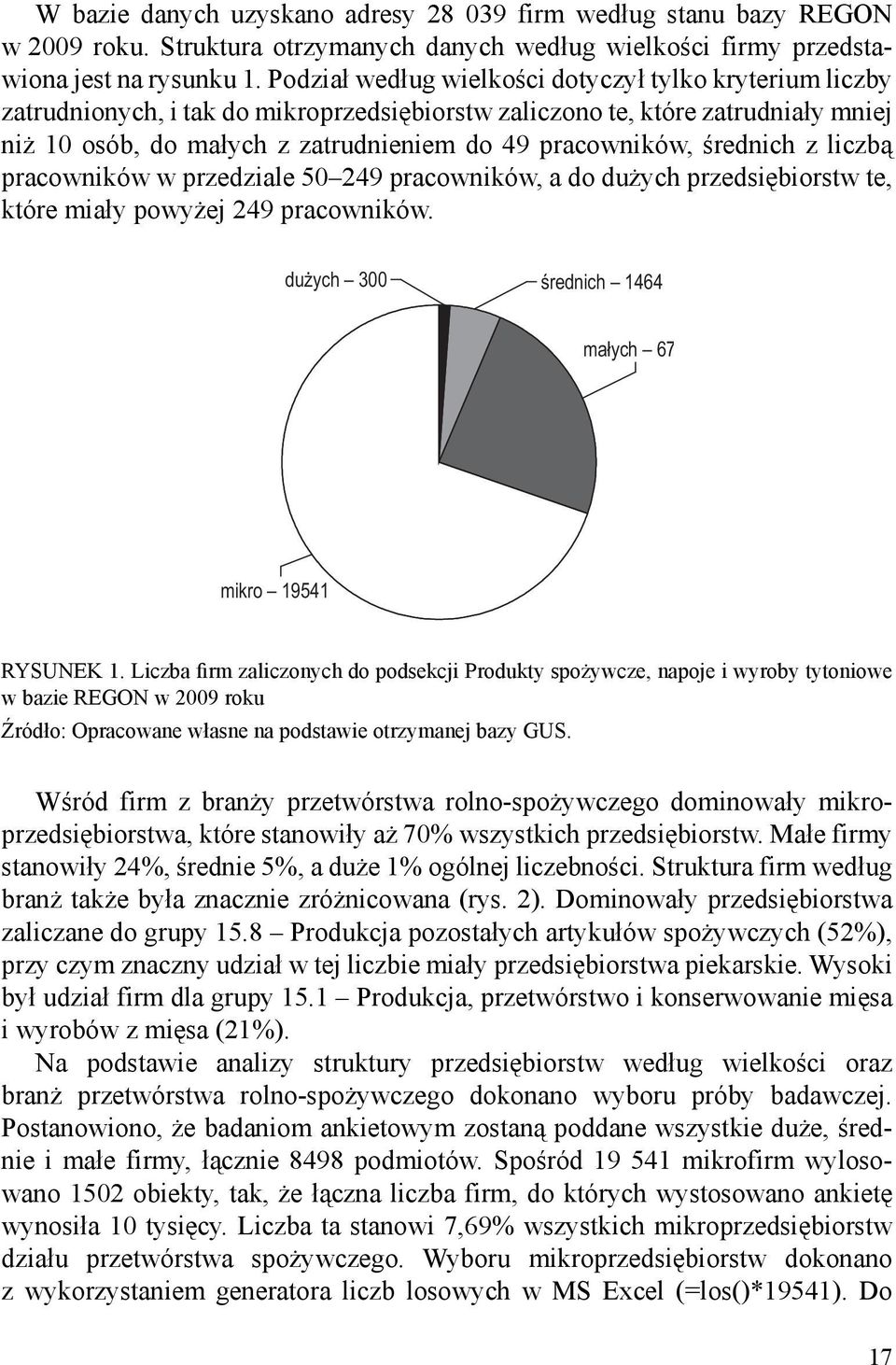 średnich z liczbą pracowników w przedziale 50 249 pracowników, a do dużych przedsiębiorstw te, które miały powyżej 249 pracowników. dużych 300 średnich 1464 małych 67 mikro 19541 RYSUNEK 1.