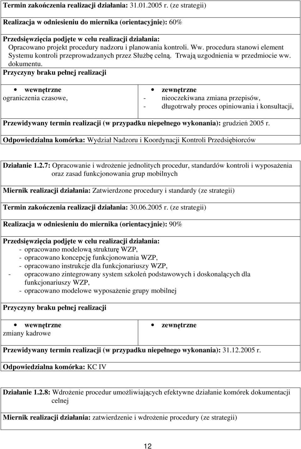 ograniczenia czasowe, - nieoczekiwana zmiana przepisów, - długotrwały proces opiniowania i konsultacji, grudzień 2005 r.