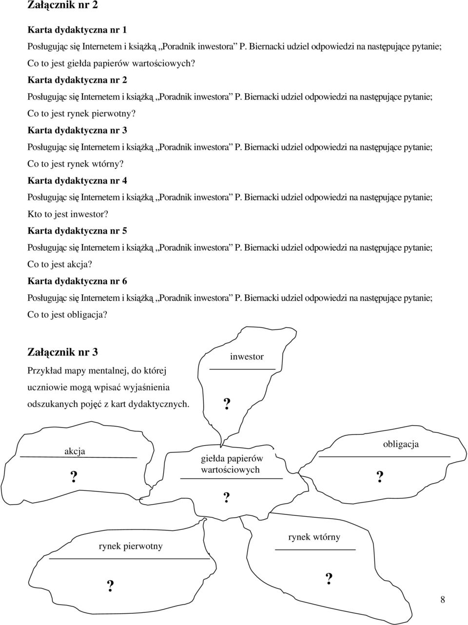 Karta dydaktyczna nr 3 Posługując się Internetem i książką Poradnik inwestora P. Biernacki udziel odpowiedzi na następujące pytanie; Co to jest rynek wtórny?