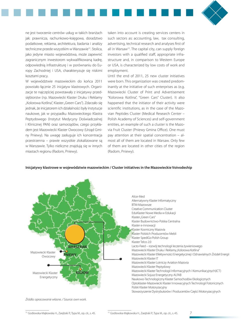 kosztami pracy. W województwie mazowieckim do końca 2011 powstało łącznie 25 inicjatyw klastrowych. Organizacje te najczęściej powstawały z inicjatywy przedsiębiorstw (np.