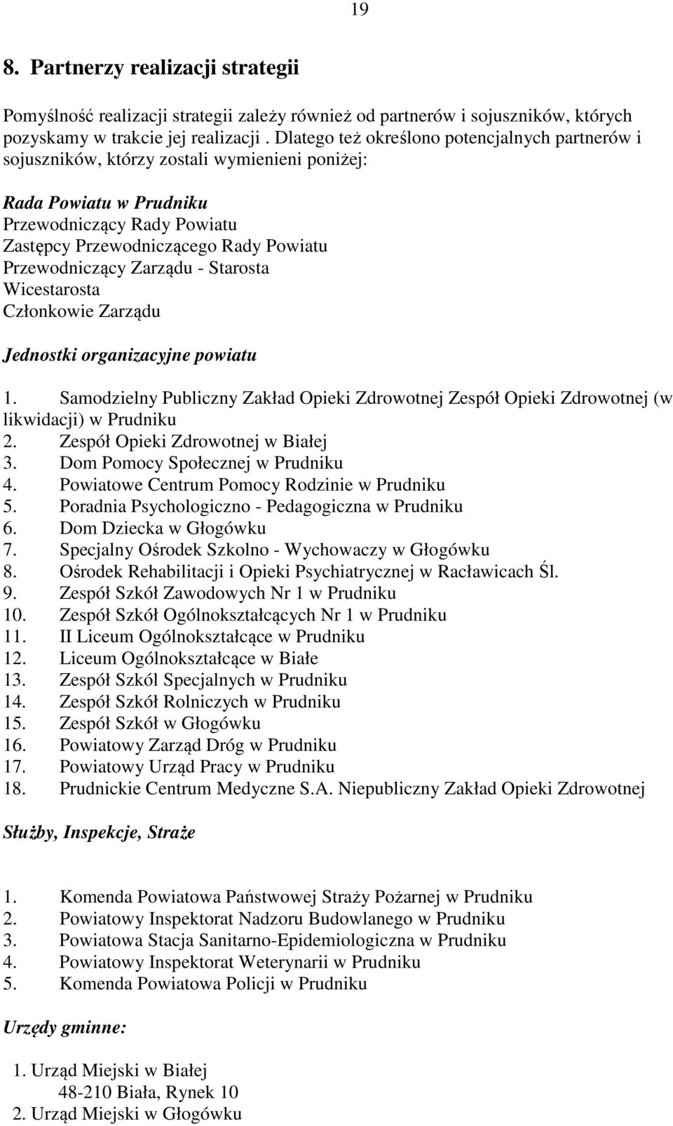 Przewodniczący Zarządu - Starosta Wicestarosta Członkowie Zarządu Jednostki organizacyjne powiatu 1.