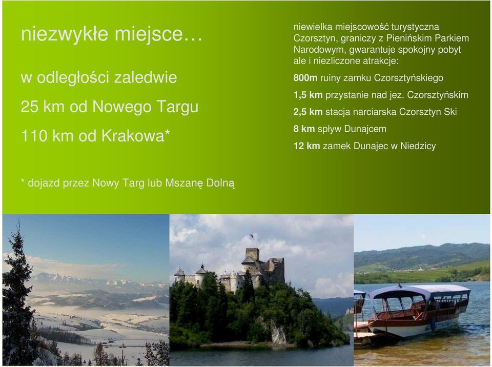 niezliczone atrakcje: 800m ruiny zamku Czorsztyńskiego 1,5 km przystanie nad jez.