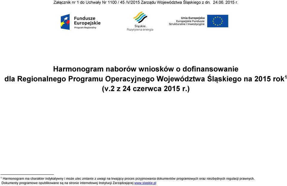 ) 1 Harmonogram ma charakter indykatywny i może ulec zmianie z uwagi na trwający proces przyjmowania dokumentów