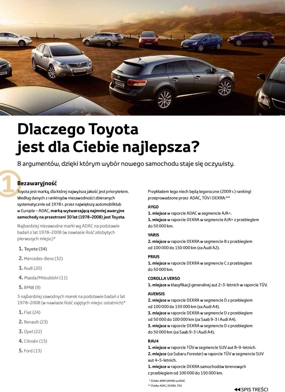 przez największy automobilklub w Europie ADAC, marką wytwarzającą najmniej awaryjne samochody na przestrzeni 30 lat (1978 2008) jest Toyota.