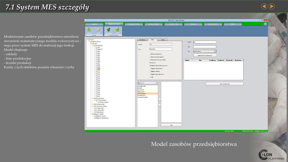 Model obejmuje: - zakłady - linie produkcyjne - liczniki produkcji Każdy