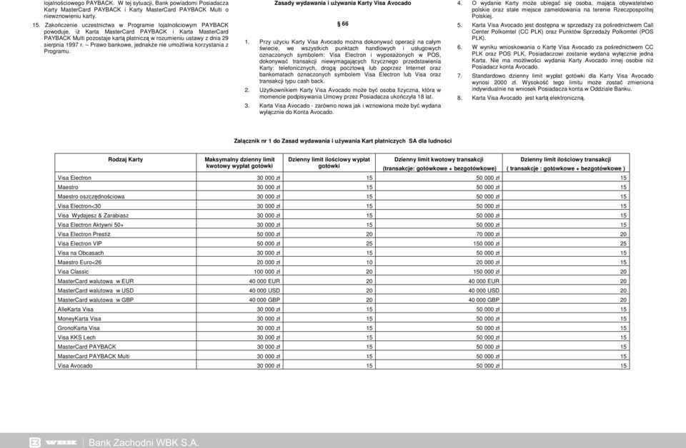 1997 r. Prawo bankowe, jednakŝe nie umoŝliwia korzystania z Programu. Zasady wydawania i uŝywania Karty Visa Avocado 66 1.