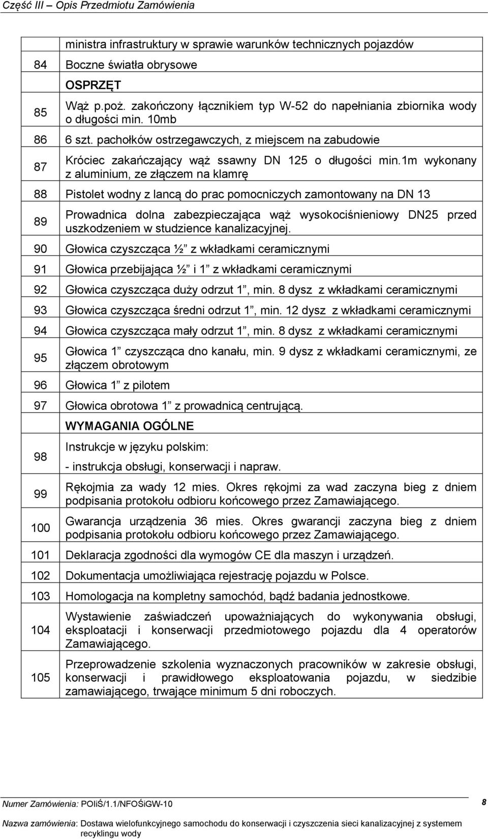 1m wykonany z aluminium, ze złączem na klamrę 88 Pistolet wodny z lancą do prac pomocniczych zamontowany na DN 13 89 Prowadnica dolna zabezpieczająca wąż wysokociśnieniowy DN25 przed uszkodzeniem w