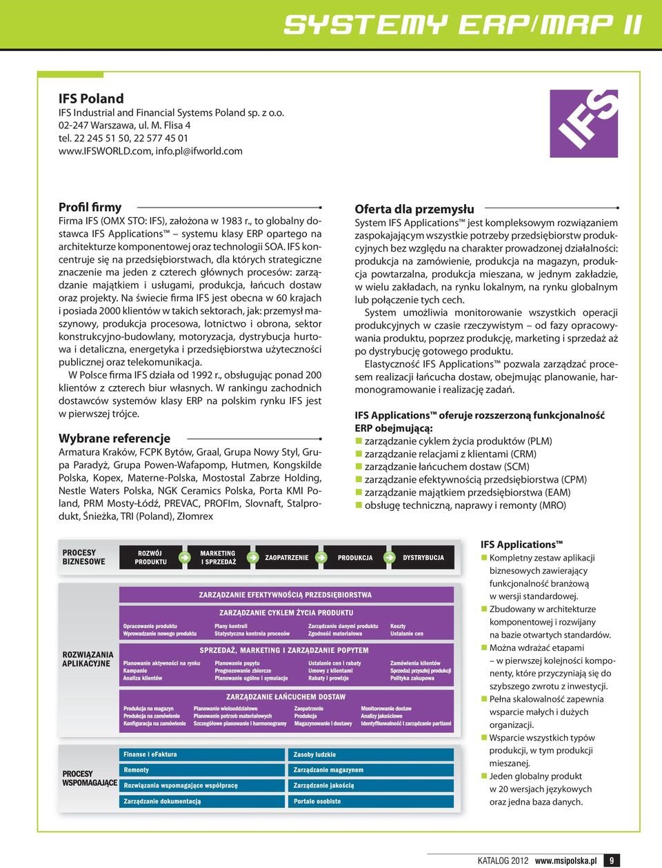 IFS koncentruje się na przedsiębiorstwach, dla których strategiczne znaczenie ma jeden z czterech głównych procesów: zarządzanie majątkiem i usługami, produkcja, łańcuch dostaw oraz projekty.