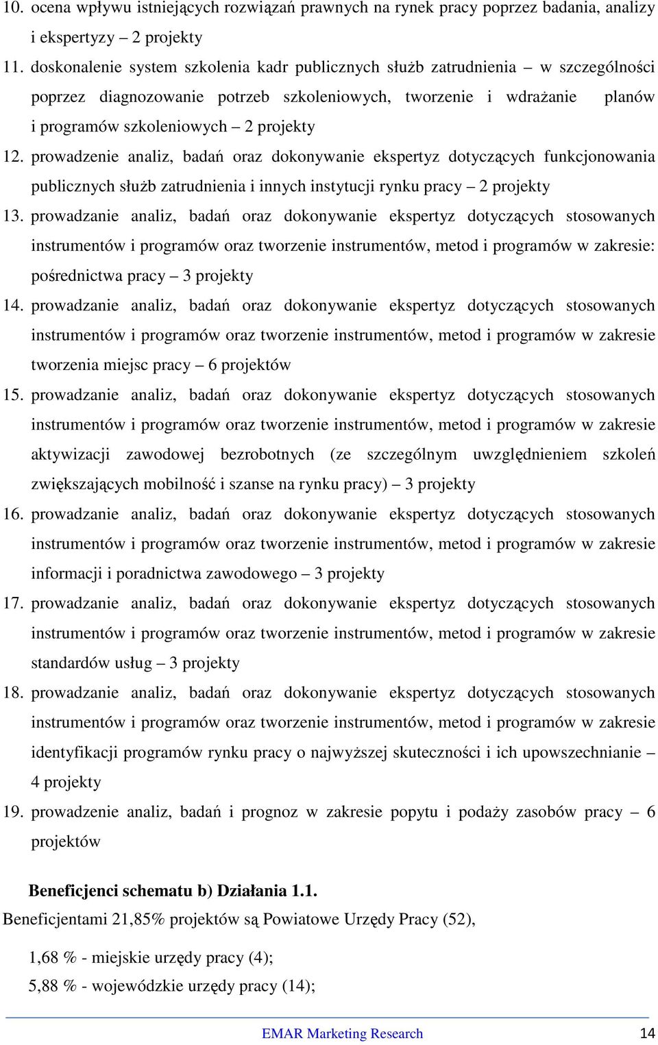 prowadzenie analiz, badań oraz dokonywanie ekspertyz dotyczących funkcjonowania publicznych służb zatrudnienia i innych instytucji rynku pracy 2 projekty 13.