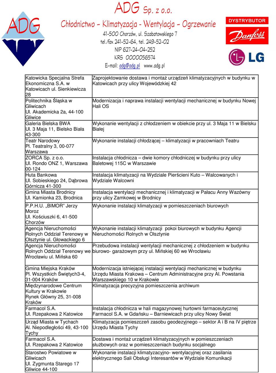 Sobieskiego 24, Dąbrowa Górnicza 41-300 Gmina Miasta Brodnicy Ul. Kamionka 23, Brodnica P.P.H.U. BIMOR Jerzy Moroz Ul.