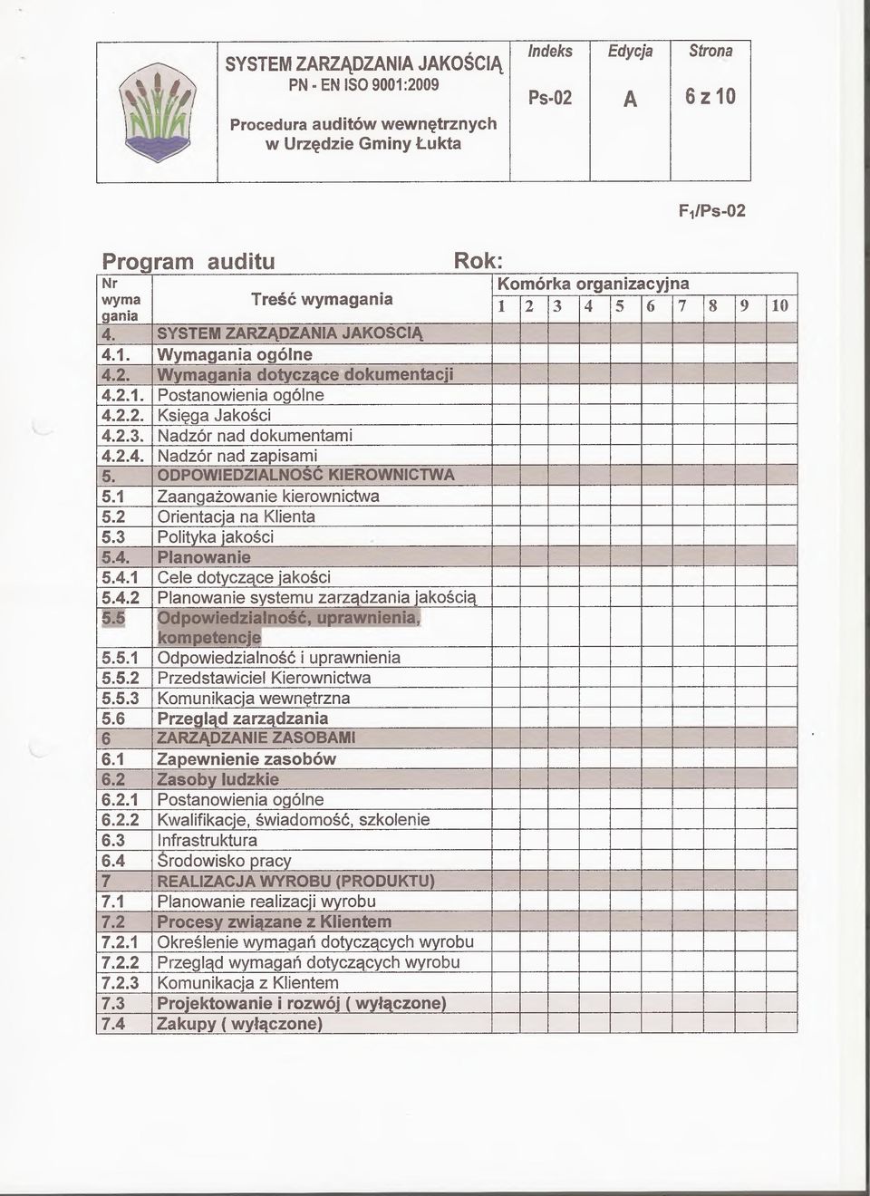 1 Zaangażowanie kierownictwa 5.2 Orientacja na Klienta 5.3 Polityka jakości 5.4. P lanow anie 5.4.1 Cele dotyczące jakości 5.4.2 Planowanie systemu zarządzania jakością 5.