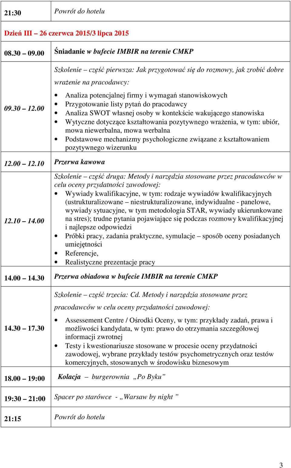 Przygotowanie listy pytań do pracodawcy Analiza SWOT własnej osoby w kontekście wakującego stanowiska Wytyczne dotyczące kształtowania pozytywnego wrażenia, w tym: ubiór, mowa niewerbalna, mowa