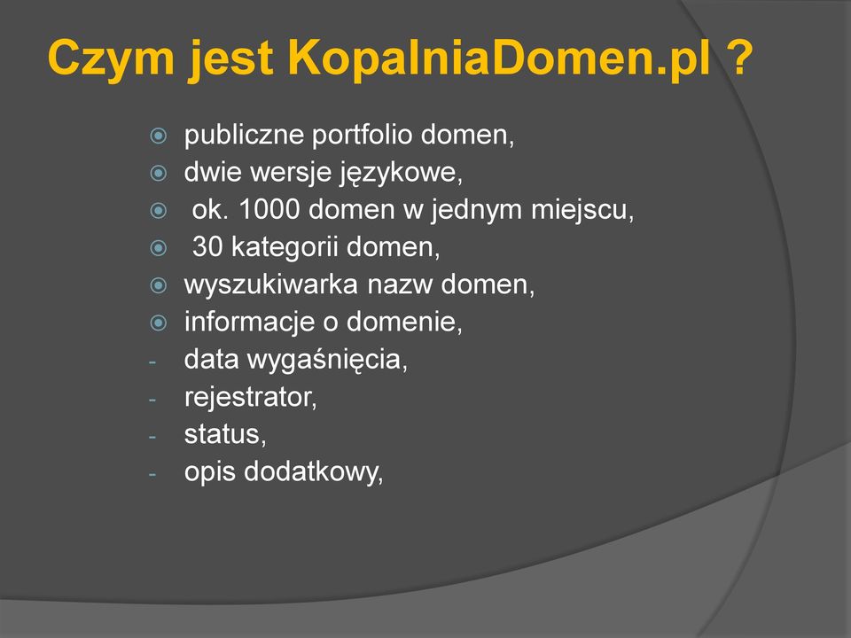 1000 domen w jednym miejscu, 30 kategorii domen,