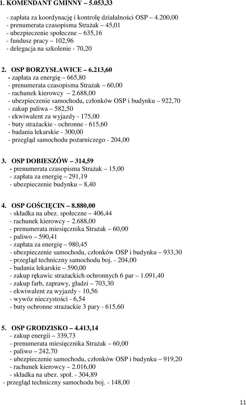 213,60 - zapłata za energię 665,80 - prenumerata czasopisma StraŜak 60,00 - rachunek kierowcy 2.