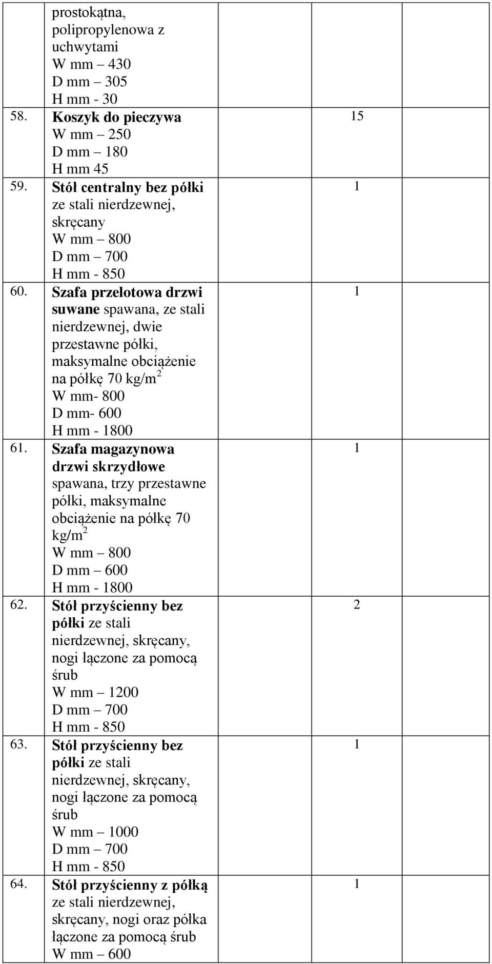 Szafa przelotowa drzwi suwane spawana, ze stali nierdzewnej, dwie przestawne półki, maksymalne obciążenie na półkę 70 kg/m W mm- 800 D mm- 600 H mm - 800 6.