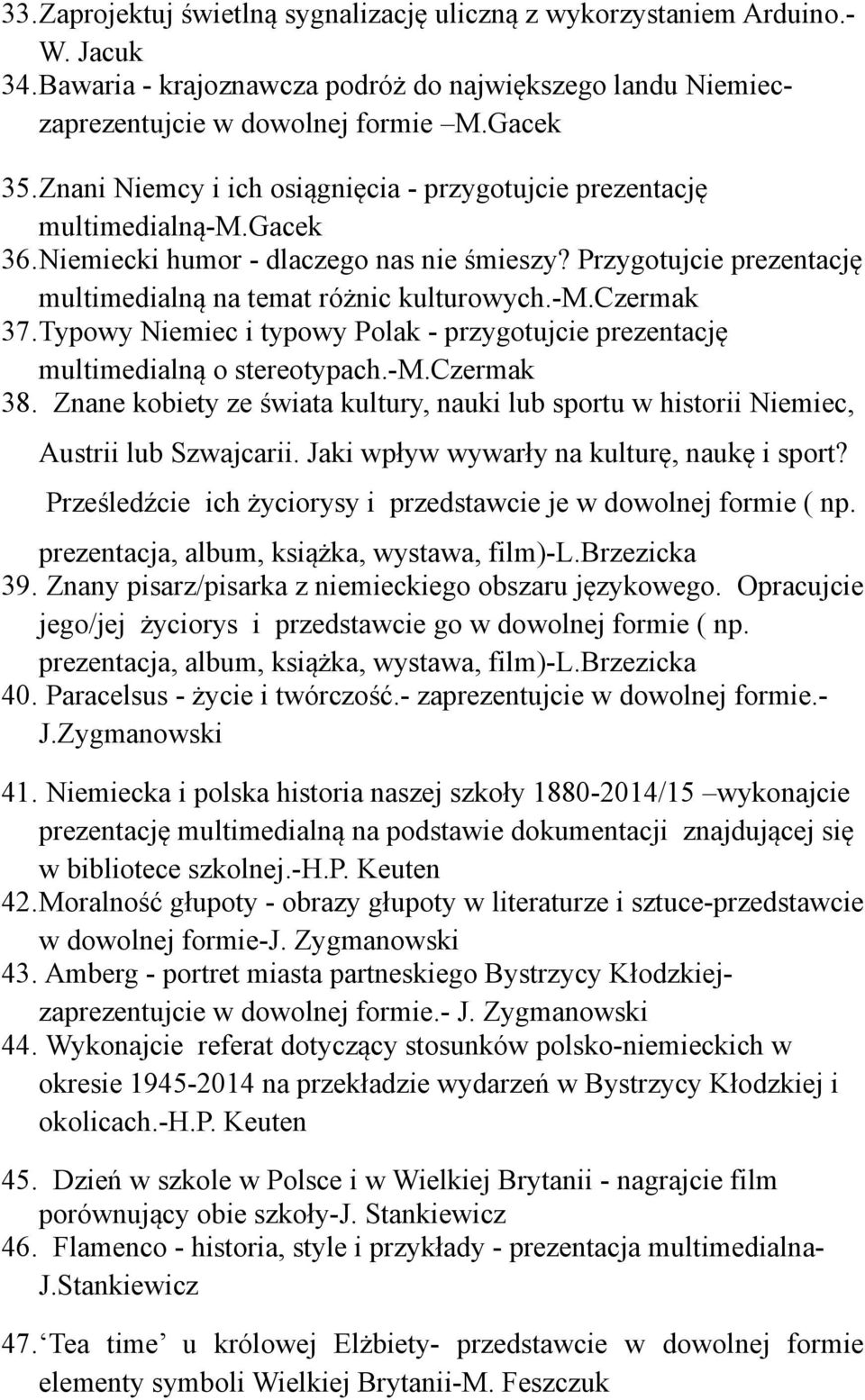 Typowy Niemiec i typowy Polak - przygotujcie prezentację multimedialną o stereotypach.-m.czermak 38. Znane kobiety ze świata kultury, nauki lub sportu w historii Niemiec, Austrii lub Szwajcarii.