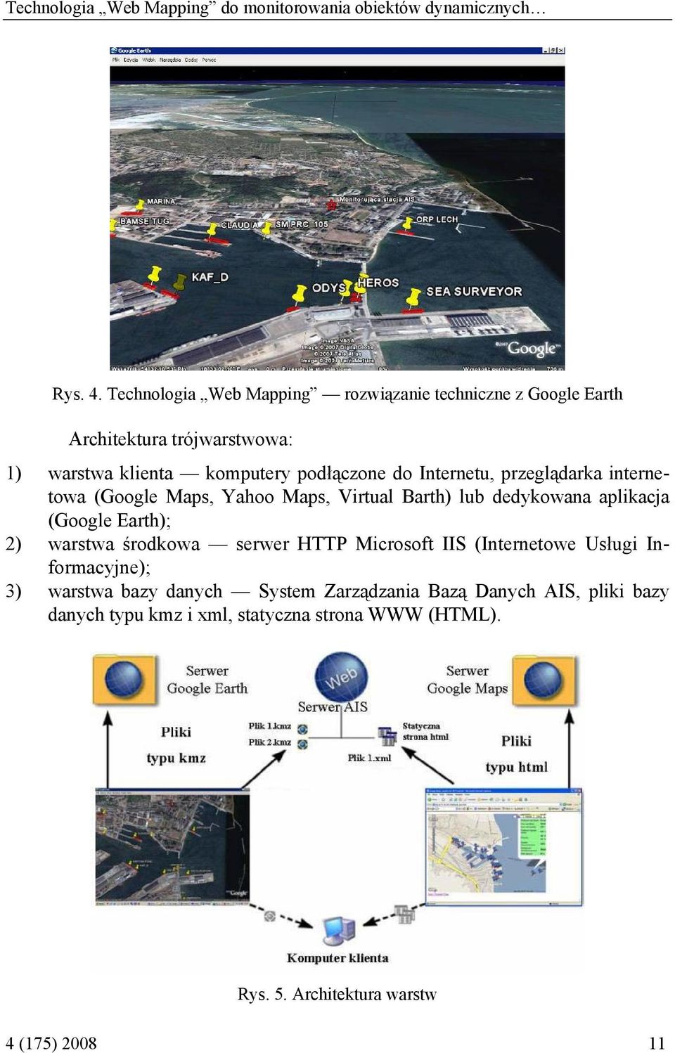 Internetu, przeglądarka internetowa (Google Maps, Yahoo Maps, Virtual Barth) lub dedykowana aplikacja (Google Earth); 2) warstwa środkowa
