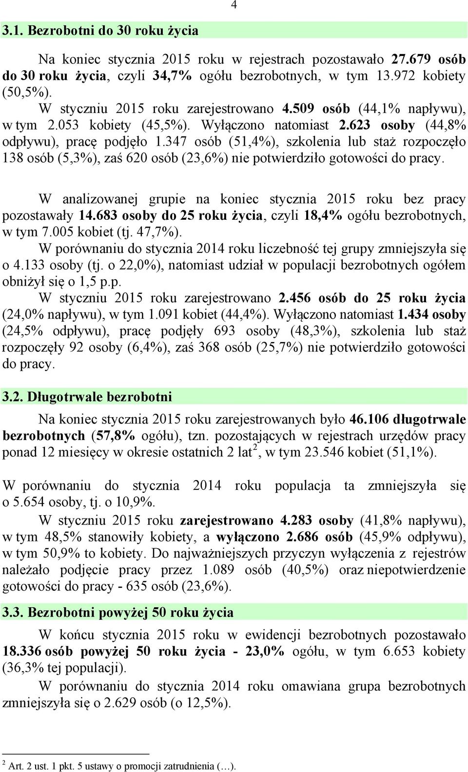 347 osób (51,4%), szkolenia lub staż rozpoczęło 138 osób (5,3%), zaś 620 osób (23,6%) nie potwierdziło gotowości do pracy. W analizowanej grupie na koniec stycznia 2015 roku bez pracy pozostawały 14.