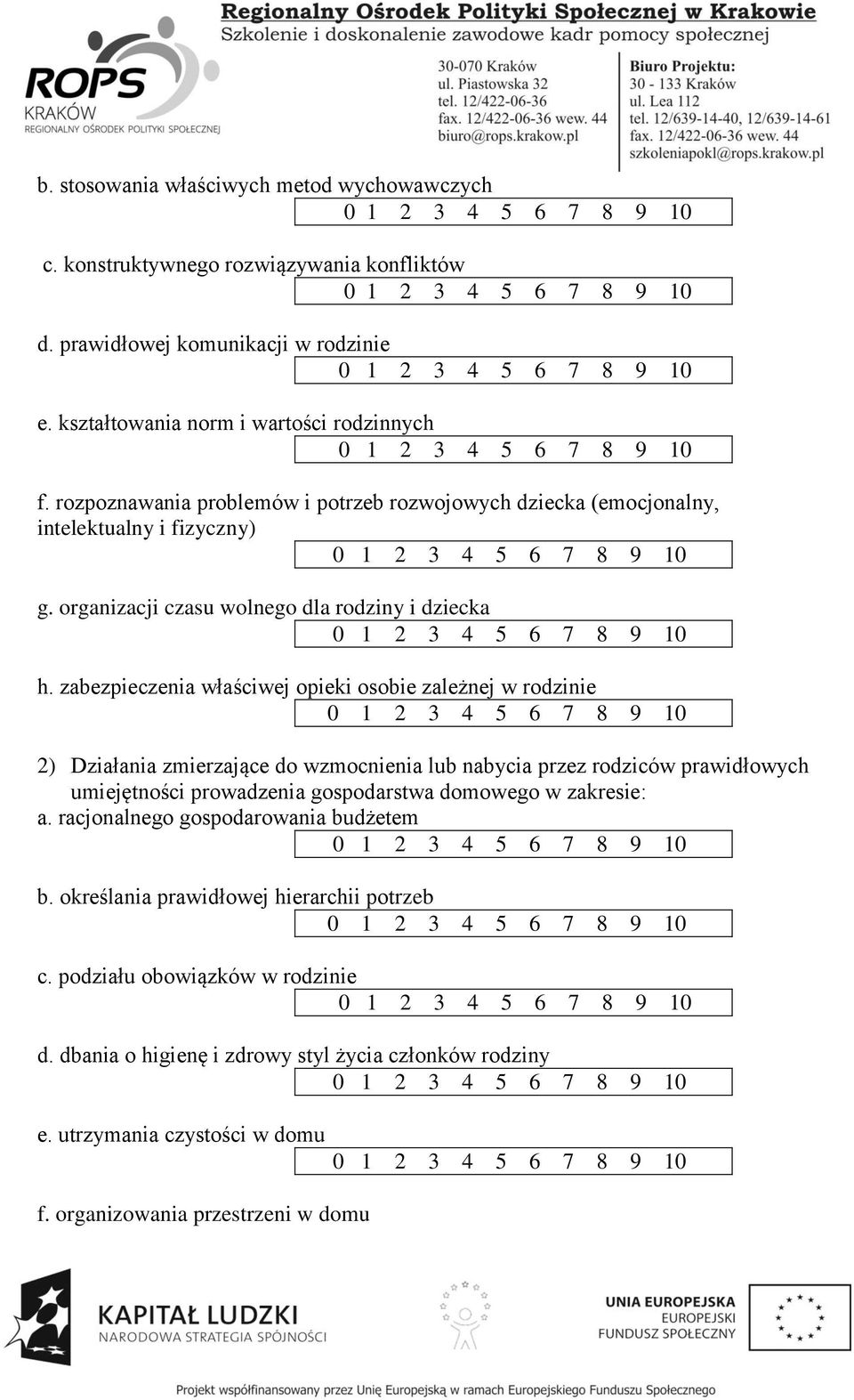 zabezpieczenia właściwej opieki osobie zależnej w rodzinie 2) Działania zmierzające do wzmocnienia lub nabycia przez rodziców prawidłowych umiejętności prowadzenia gospodarstwa domowego w