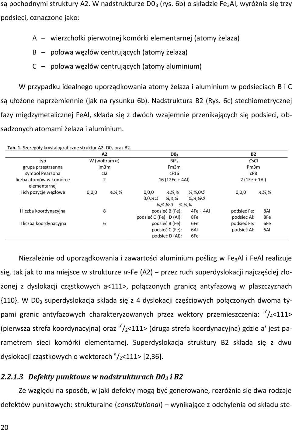 centrujących (atomy aluminium) W przypadku idealnego uporządkowania atomy żelaza i aluminium w podsieciach B i C są ułożone naprzemiennie (jak na rysunku 6b). Nadstruktura B2 (Rys.