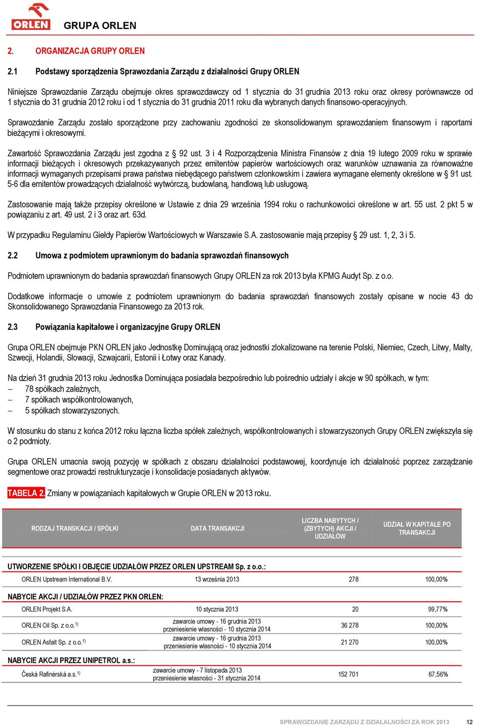 stycznia do 31 grudnia 2012 roku i od 1 stycznia do 31 grudnia 2011 roku dla wybranych danych finansowo-operacyjnych.