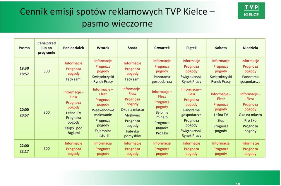 Panorama gospodarcza 20:00 20:57 300 Flesz Leśna TV Książki pod żaglami Flesz Flesz Weekendowe Oko na miasto malowanie Myśliwiec Tajemnice Fabryka