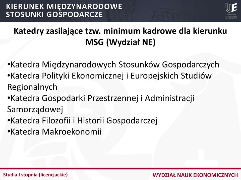 Stosunków Gospodarczych Katedra Polityki Ekonomicznej i Europejskich Studiów