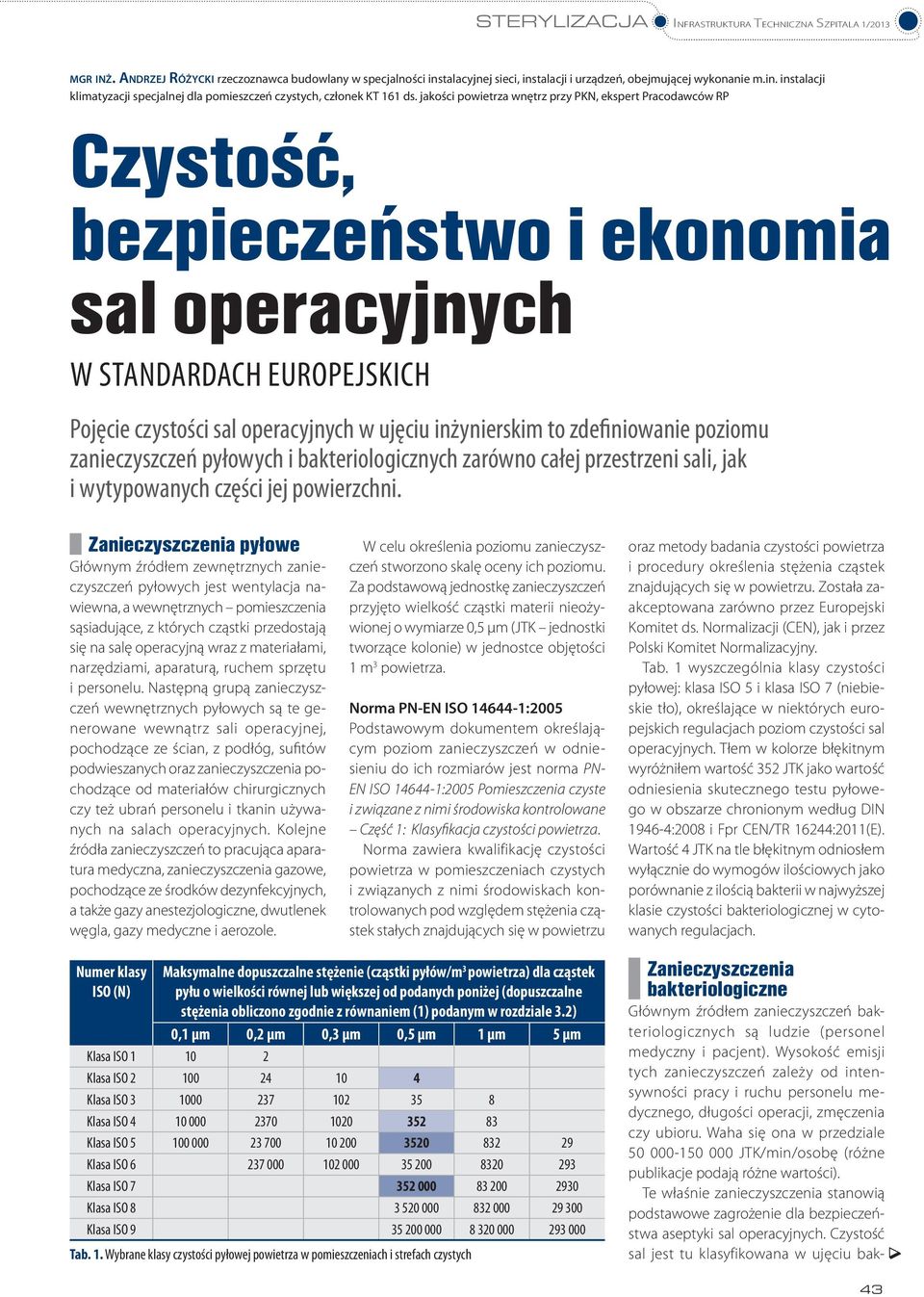 jakości powietrza wnętrz przy PKN, ekspert Pracodawców RP Czystość, bezpieczeństwo i ekonomia sal operacyjnych w standardach europejskich Pojęcie czystości sal operacyjnych w ujęciu inżynierskim to