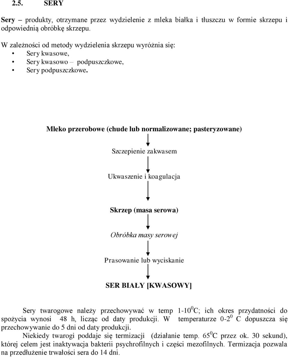 Mleko przerobowe (chude lub normalizowane; pasteryzowane) Szczepienie zakwasem Ukwaszenie i koagulacja Skrzep (masa serowa) Obróbka masy serowej Prasowanie lub wyciskanie SER BIAŁY [KWASOWY] Sery
