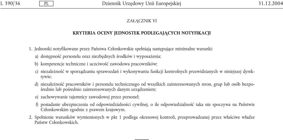 zawodowa pracowników; c) niezależność w sporządzaniu sprawozdań i wykonywaniu funkcji kontrolnych przewidzianych w niniejszej dyrektywie; d) niezależność pracowników i personelu technicznego od