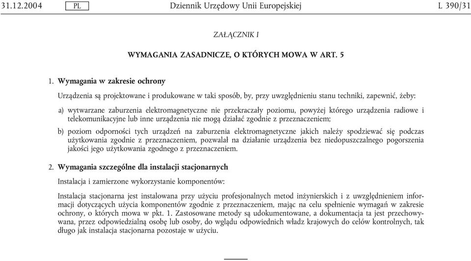 przekraczały poziomu, powyżej którego urządzenia radiowe i telekomunikacyjne lub inne urządzenia nie mogą działać zgodnie z przeznaczeniem; b) poziom odporności tych urządzeń na zaburzenia